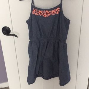 Cute jean blue dress with pink/orange flowers